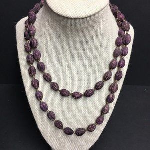 Real Seed Bead Necklace Long Purple Gold Brown Retro Organic BoHo